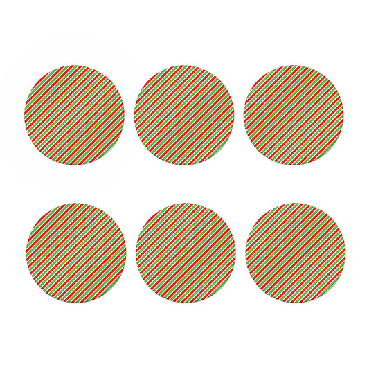Red Green And White Candy Cane Print Coaster Set