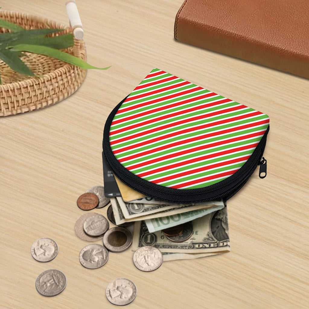 Red Green And White Candy Cane Print Coin Purse