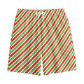 Red Green And White Candy Cane Print Cotton Shorts