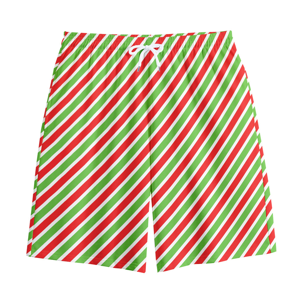 Red Green And White Candy Cane Print Cotton Shorts