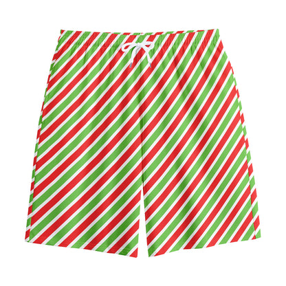 Red Green And White Candy Cane Print Cotton Shorts