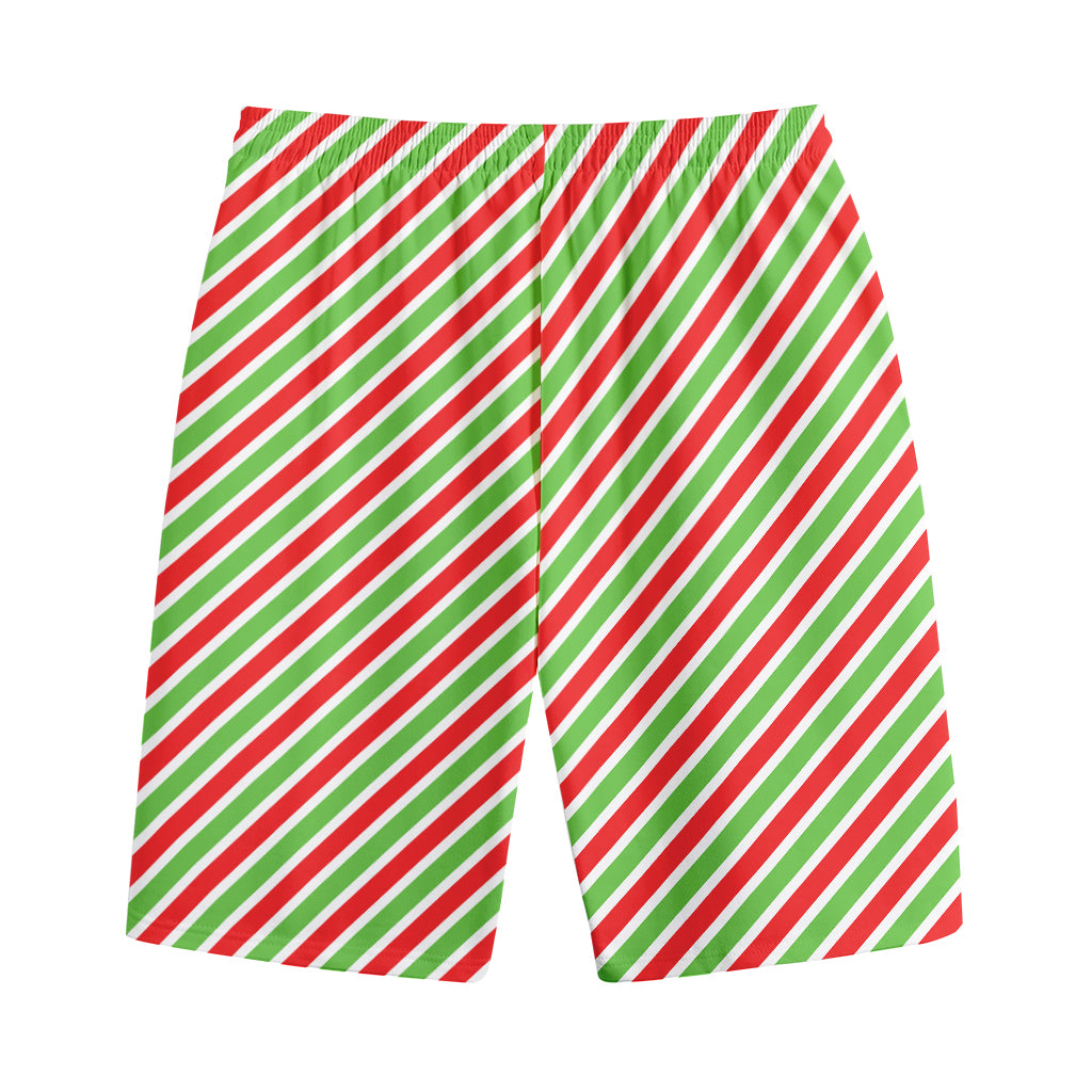 Red Green And White Candy Cane Print Cotton Shorts