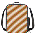 Red Green And White Candy Cane Print Crossbody Lunch Bag