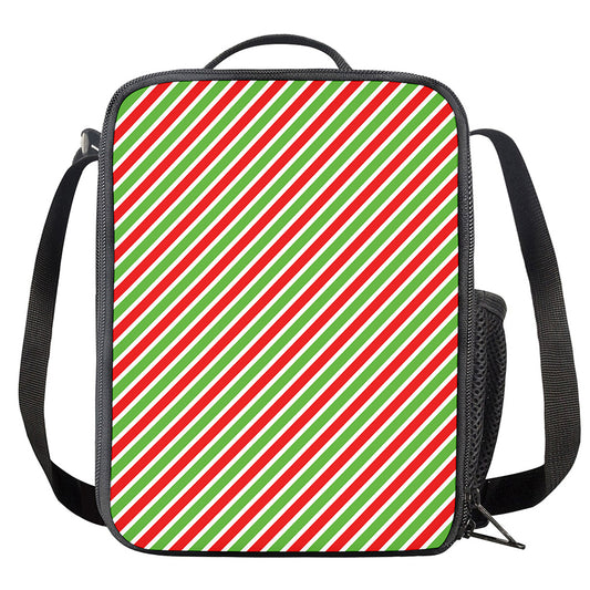 Red Green And White Candy Cane Print Crossbody Lunch Bag