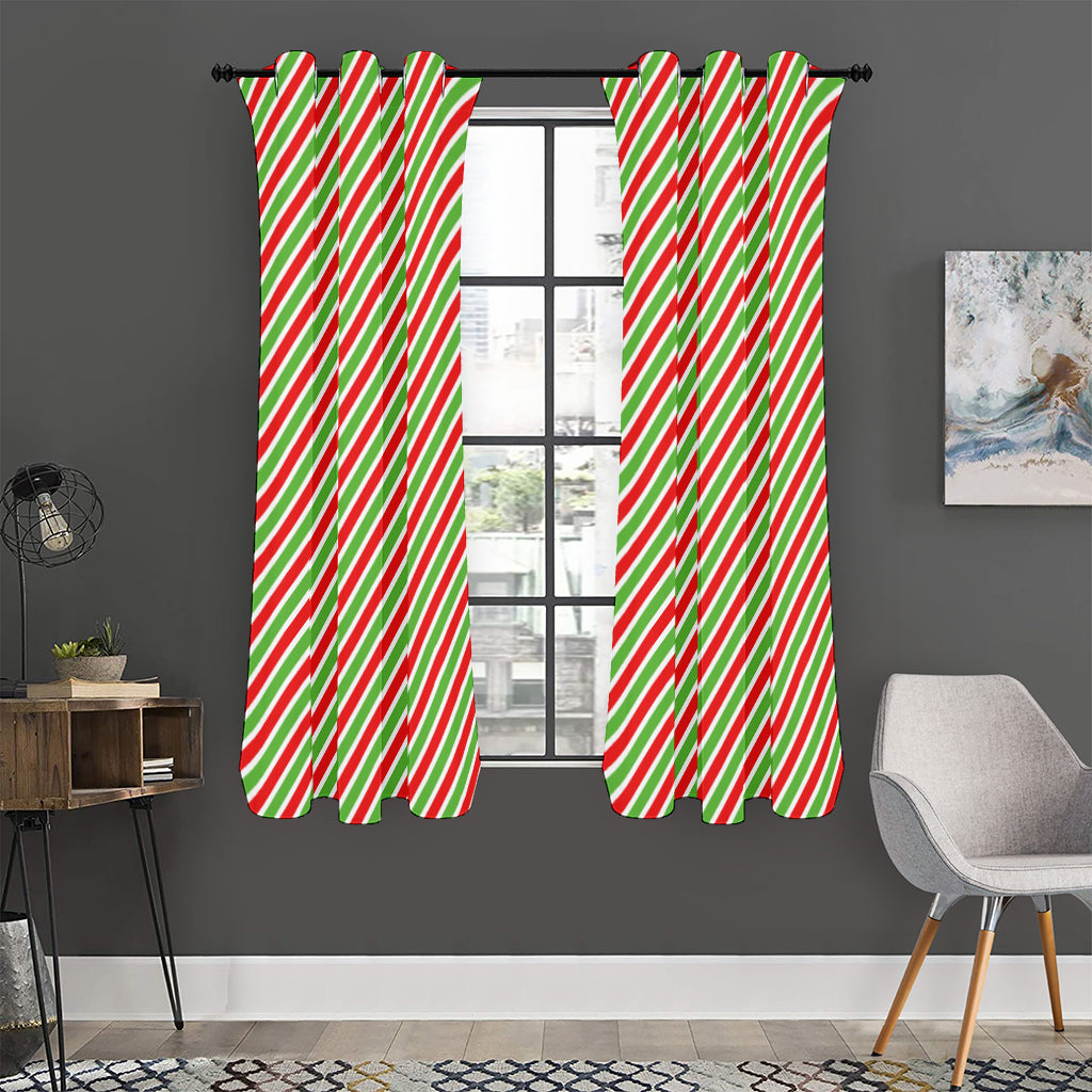 Red Green And White Candy Cane Print Curtain