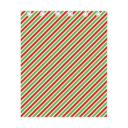 Red Green And White Candy Cane Print Curtain