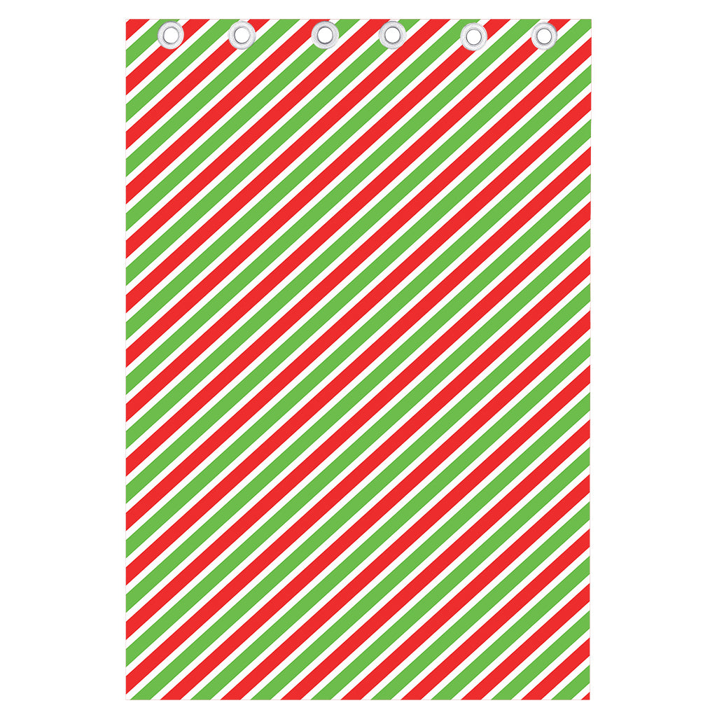 Red Green And White Candy Cane Print Curtain