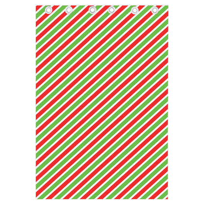 Red Green And White Candy Cane Print Curtain