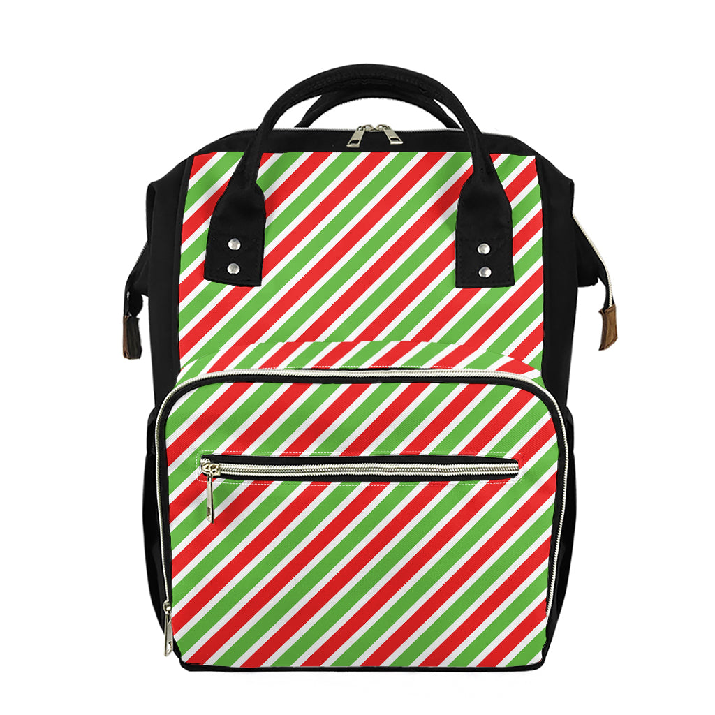 Red Green And White Candy Cane Print Diaper Bag