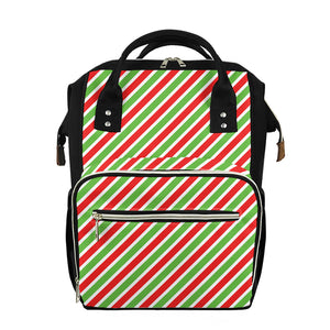 Red Green And White Candy Cane Print Diaper Bag