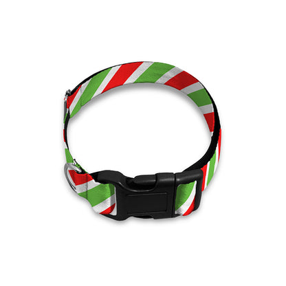 Red Green And White Candy Cane Print Dog Collar