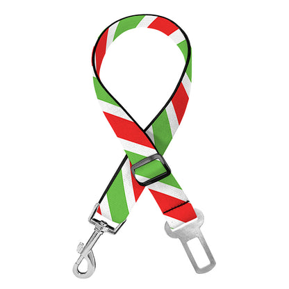 Red Green And White Candy Cane Print Dog Seat Belt