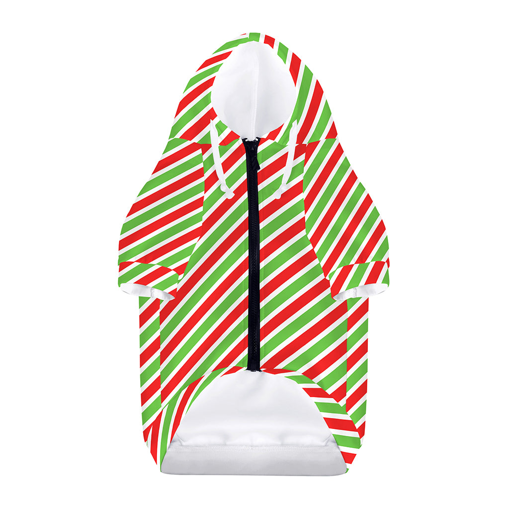 Red Green And White Candy Cane Print Dog Zip Up Hoodie