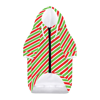 Red Green And White Candy Cane Print Dog Zip Up Hoodie