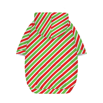 Red Green And White Candy Cane Print Dog Zip Up Hoodie