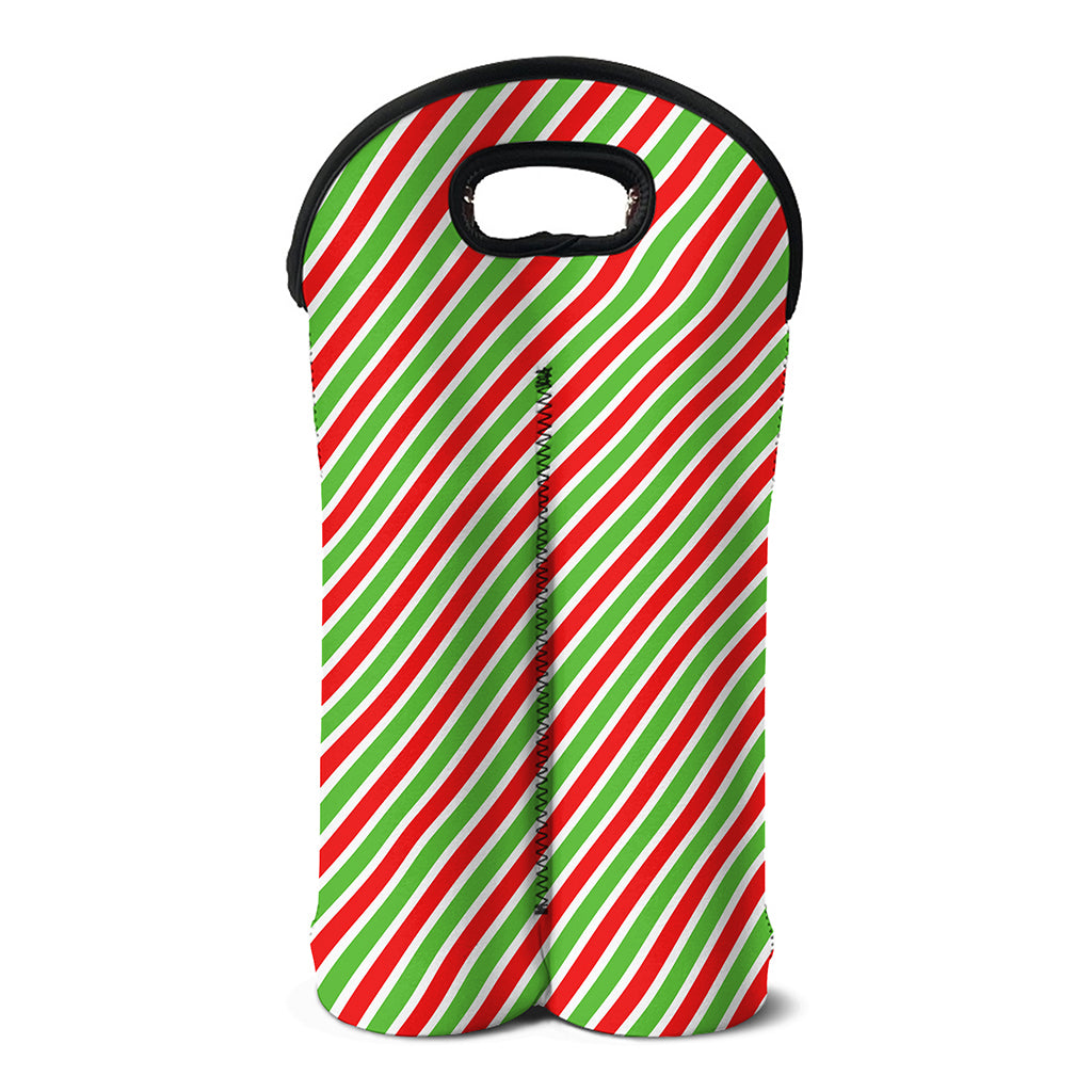 Red Green And White Candy Cane Print Double Neoprene Wine Tote