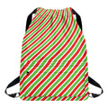 Red Green And White Candy Cane Print Drawstring Backpack