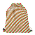 Red Green And White Candy Cane Print Drawstring Bag