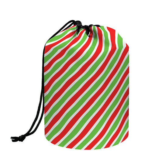 Red Green And White Candy Cane Print Drawstring Makeup Bag