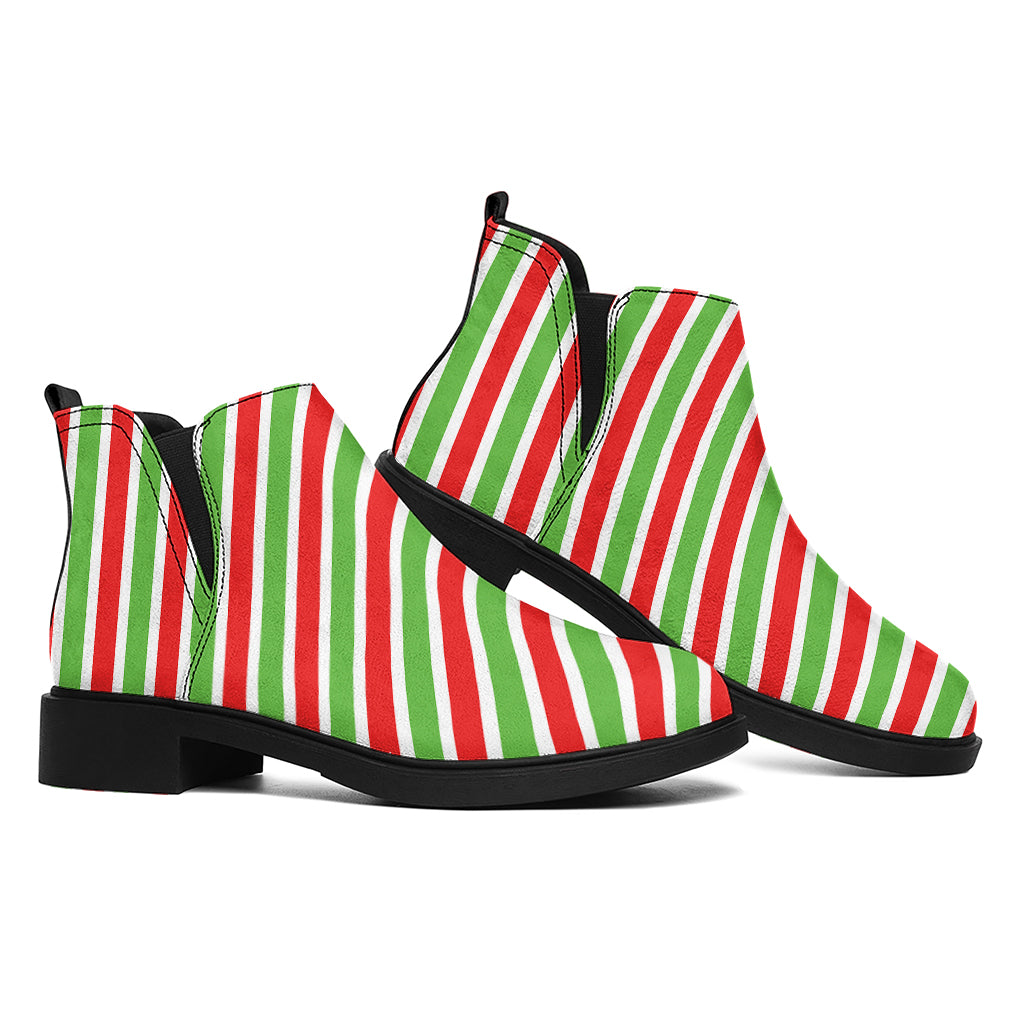 Red Green And White Candy Cane Print Flat Ankle Boots