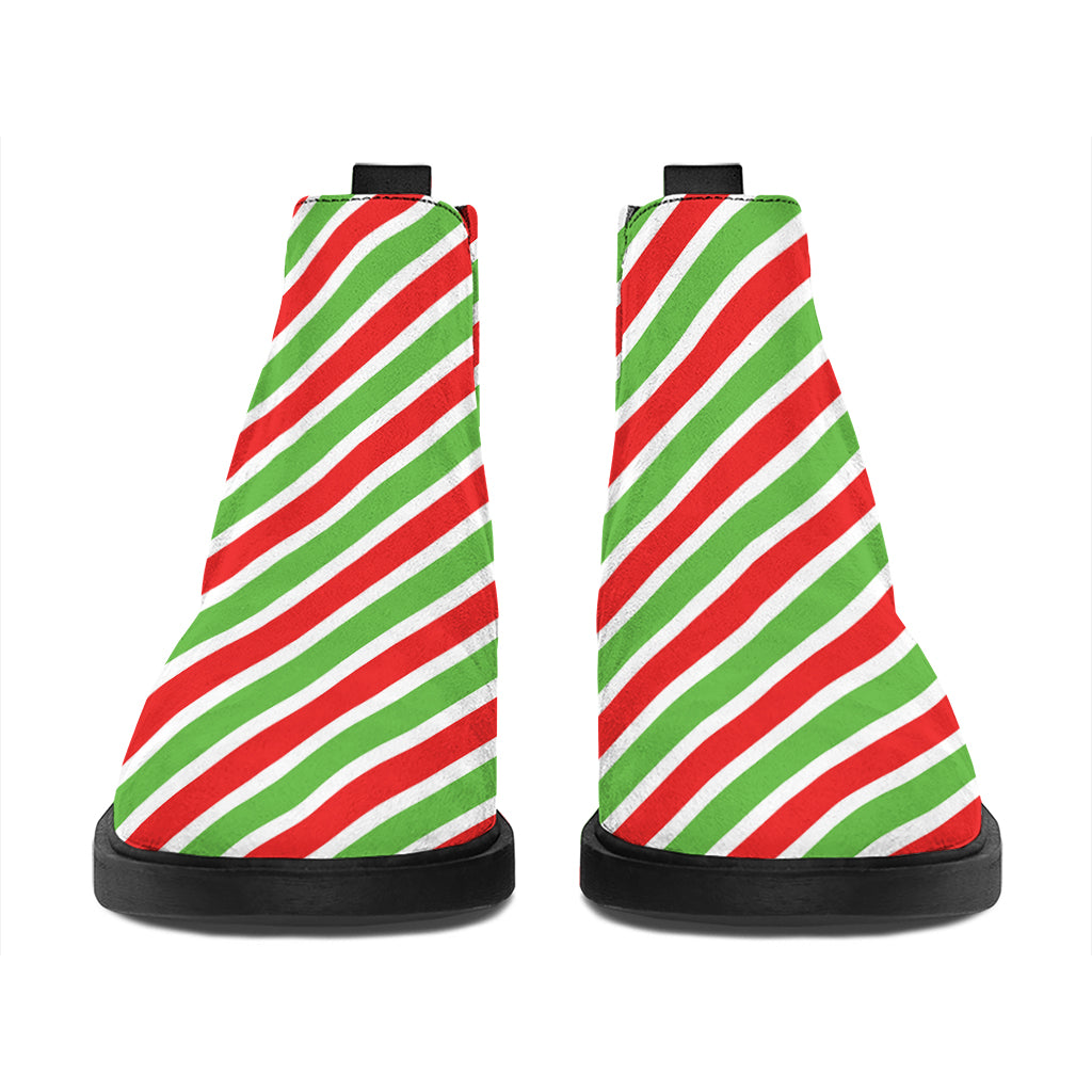 Red Green And White Candy Cane Print Flat Ankle Boots