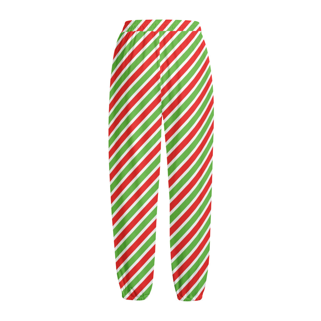 Red Green And White Candy Cane Print Fleece Lined Knit Pants