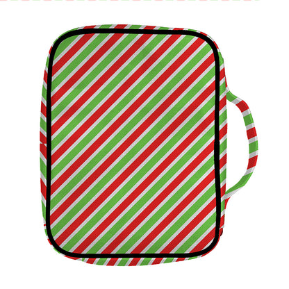 Red Green And White Candy Cane Print Front Pocket Bible Bag