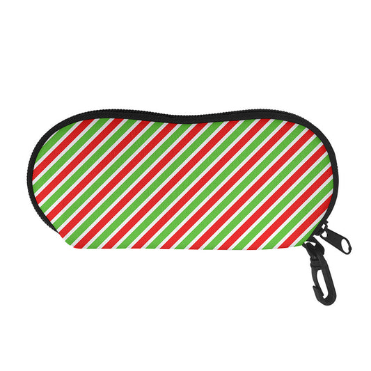 Red Green And White Candy Cane Print Glasses Case