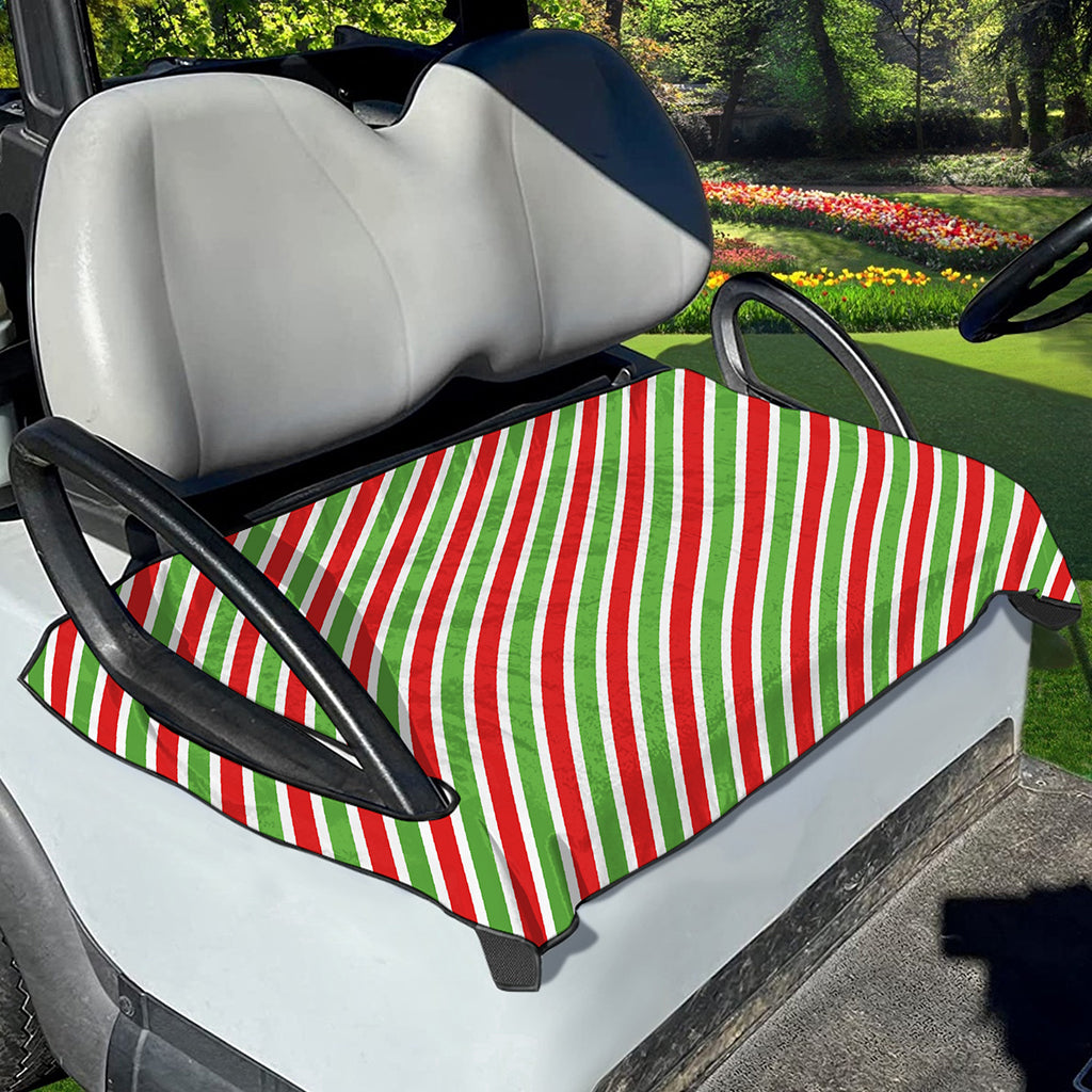 Red Green And White Candy Cane Print Golf Cart Seat Cover