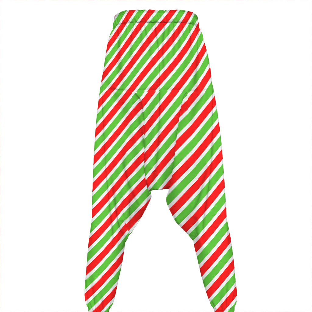 Red Green And White Candy Cane Print Hammer Pants