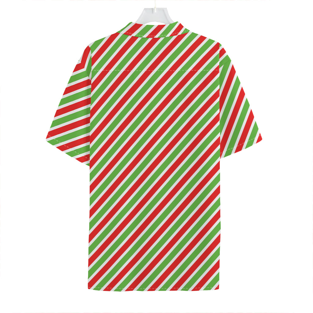 Red Green And White Candy Cane Print Hawaiian Shirt