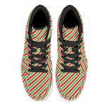 Red Green And White Candy Cane Print High Top Leather Sneakers