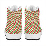 Red Green And White Candy Cane Print High Top Leather Sneakers