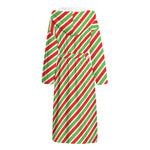 Red Green And White Candy Cane Print Hooded Bathrobe