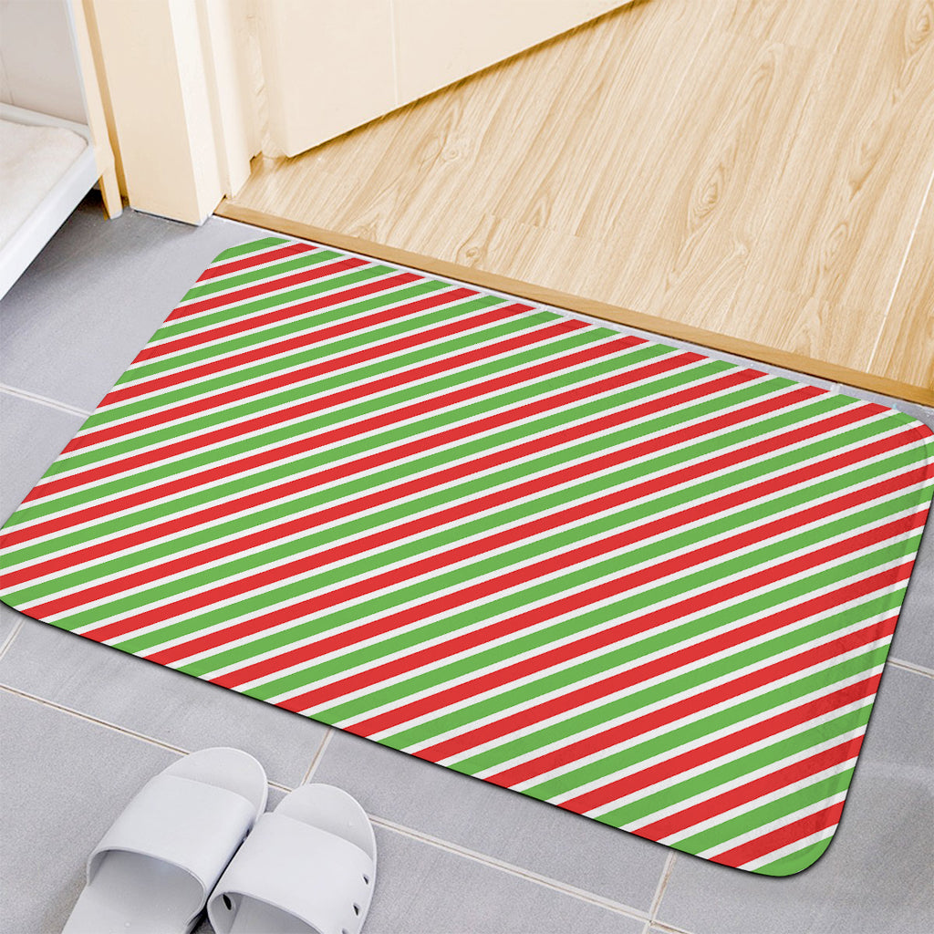 Red Green And White Candy Cane Print Indoor Door Mat