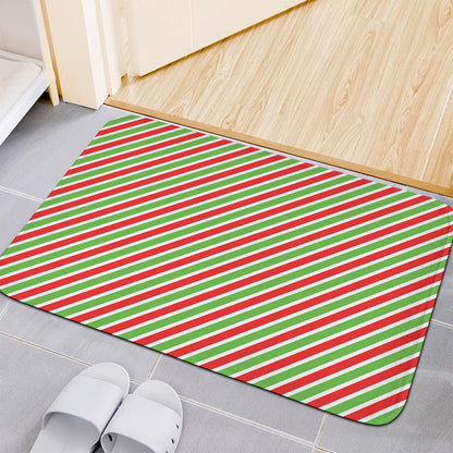 Red Green And White Candy Cane Print Indoor Door Mat