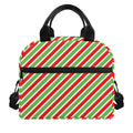 Red Green And White Candy Cane Print Insulated Lunch Bag