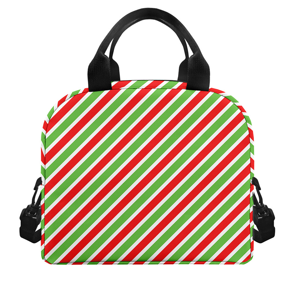 Red Green And White Candy Cane Print Insulated Lunch Bag