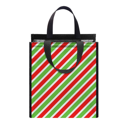 Red Green And White Candy Cane Print Insulated Lunch Tote