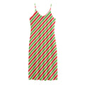 Red Green And White Candy Cane Print Jersey Midi Cami Dress