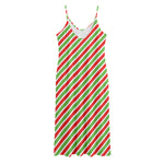 Red Green And White Candy Cane Print Jersey Midi Cami Dress