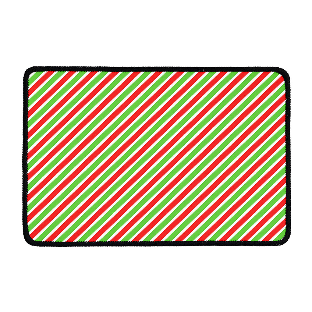 Red Green And White Candy Cane Print Kitchen Mat