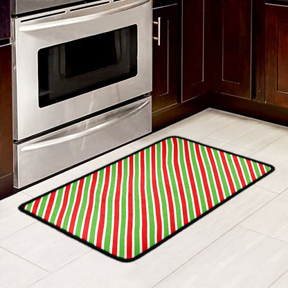 Red Green And White Candy Cane Print Kitchen Mat