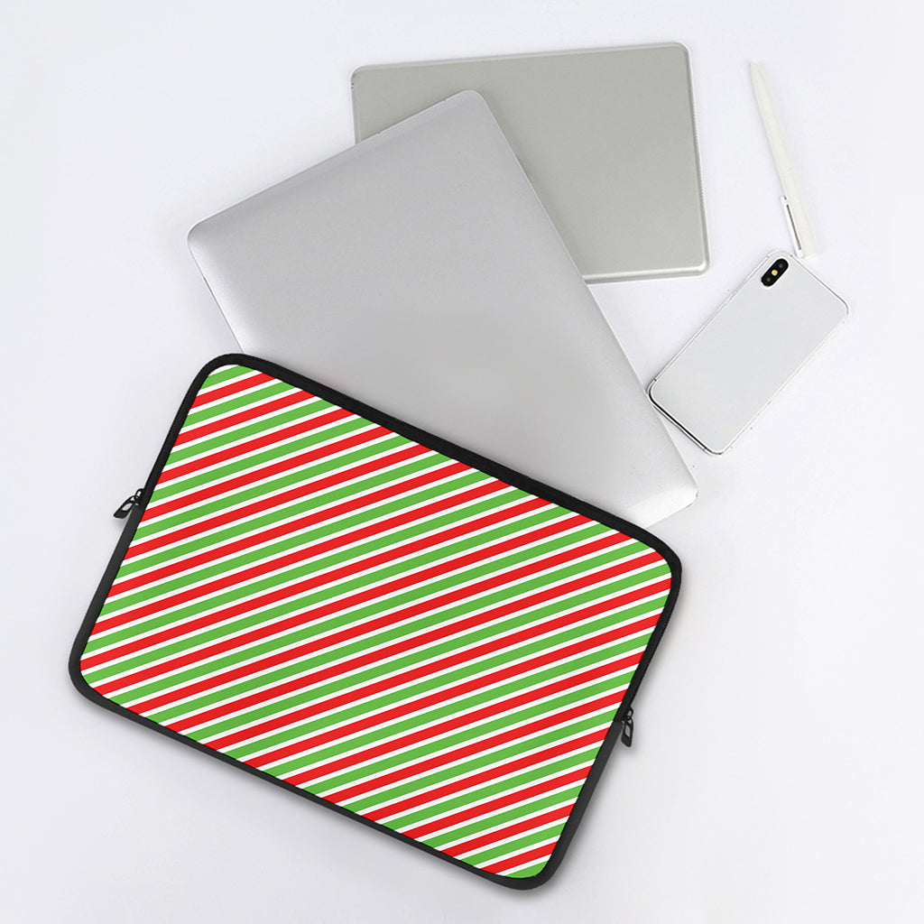 Red Green And White Candy Cane Print Laptop Sleeve