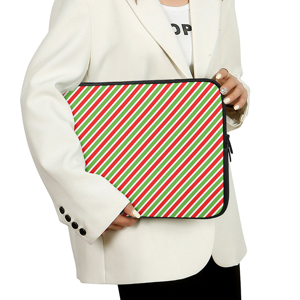 Red Green And White Candy Cane Print Laptop Sleeve