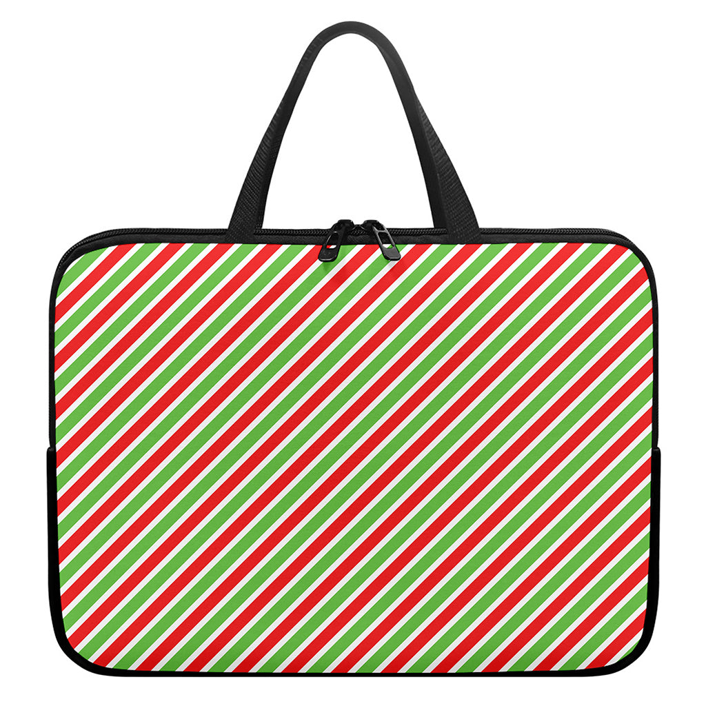 Red Green And White Candy Cane Print Laptop Sleeve With Handle