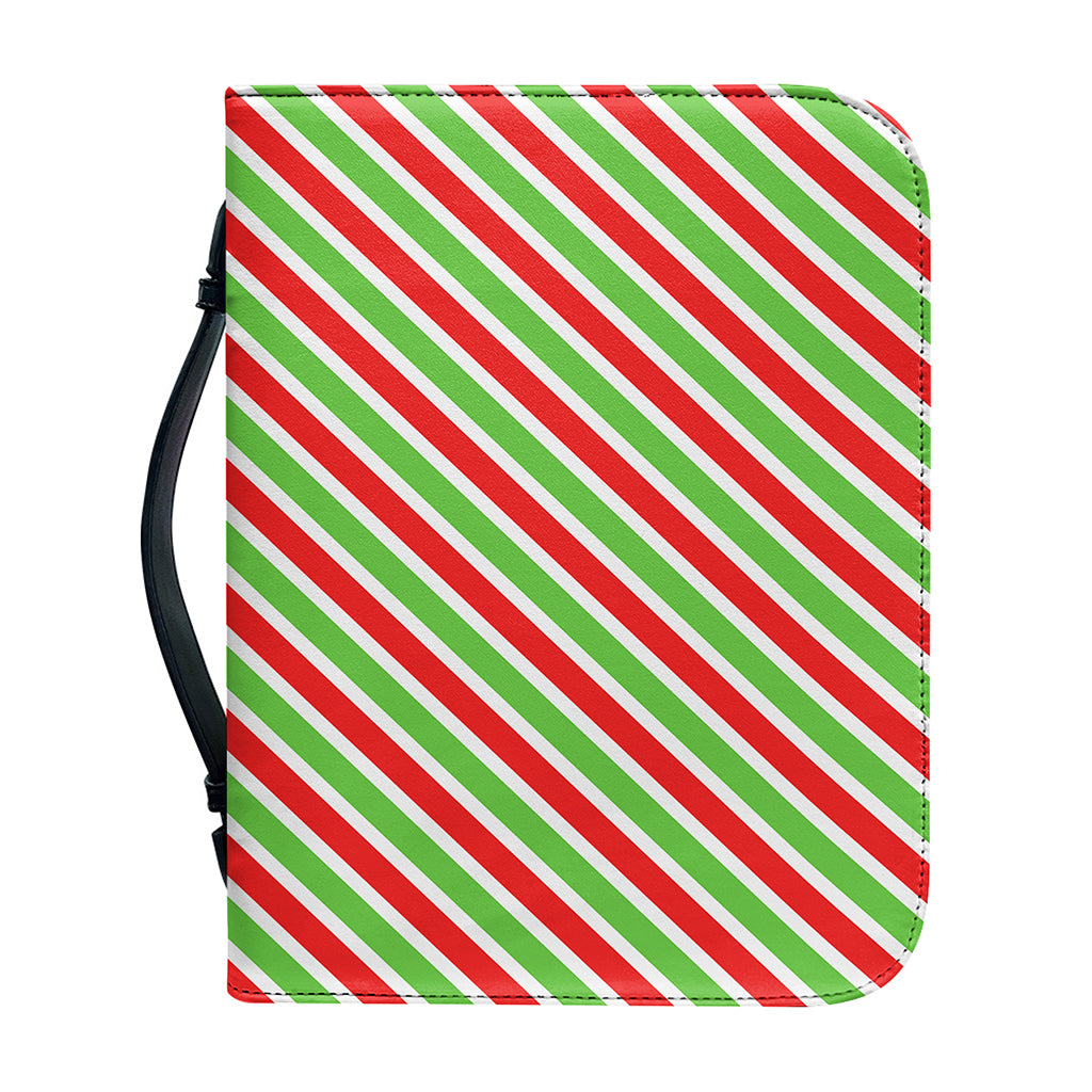 Red Green And White Candy Cane Print Leather Bible Cover
