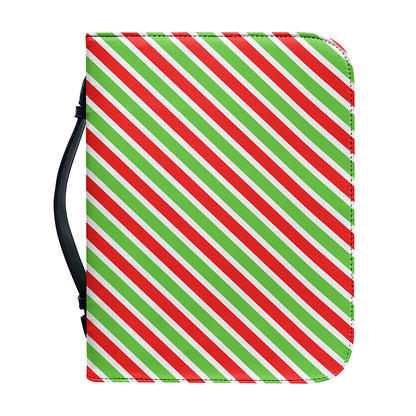 Red Green And White Candy Cane Print Leather Bible Cover