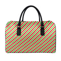 Red Green And White Candy Cane Print Leather Duffel Bag