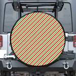 Red Green And White Candy Cane Print Leather Spare Tire Cover